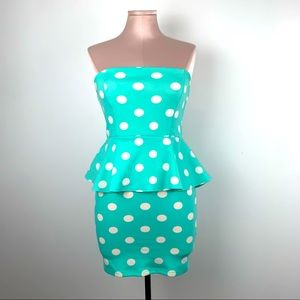 Teal Polka Dot Peplum Dress